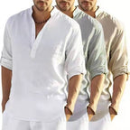 Men's Cotton Linen Long Sleeve Stand Collar Shirt | Aladinae