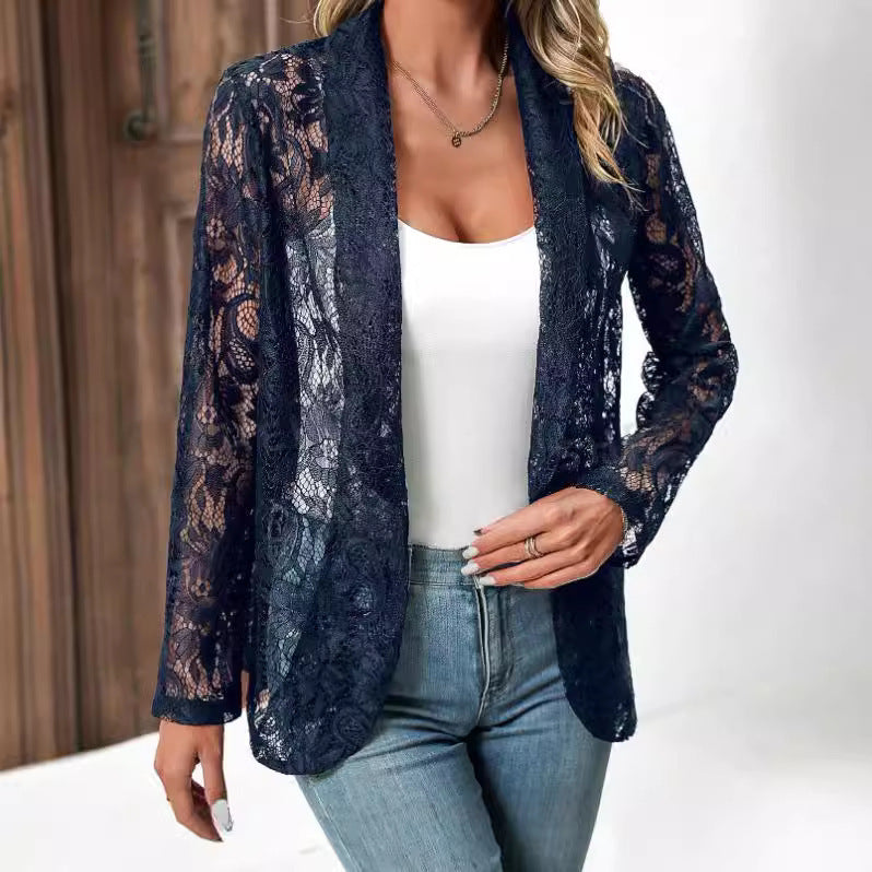2024 European and American cross-border spring/summer stylish and versatile solid color lace shirt jacket