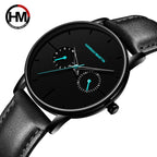 Men's multifunctional waterproof quartz watch top layer cowhide watch student trend niche brand ins business watch