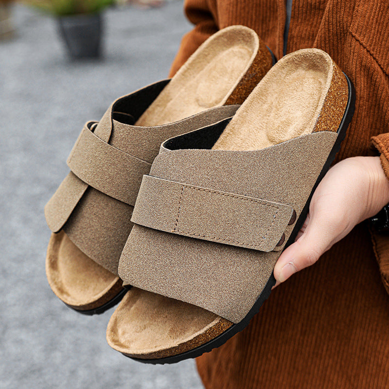 Men's Black Cork Sandals - Velcro, Non-Slip