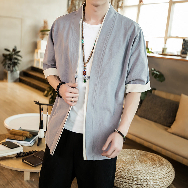 Men's Navy Chinese Tang Suit Cardigan Jacket | Aladinae