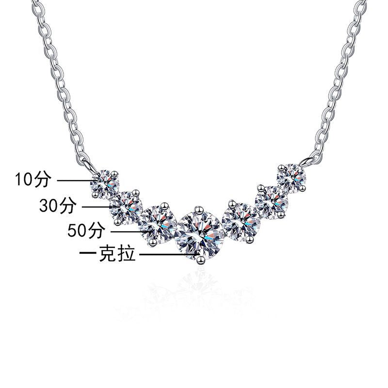 S925 sterling silver pendant for women, plated with Pt950, featuring a 1.7-carat D-color moissanite design inspired by the Seven Princesses necklace, in a traditional Chinese style.