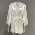 Satin lace-trimmed long-sleeved loose-fitting pajamas/robe with drawstring, 2026 European and American spring/summer new style women's loungewear.