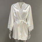 Satin lace-trimmed long-sleeved loose-fitting pajamas/robe with drawstring, 2026 European and American spring/summer new style women's loungewear.