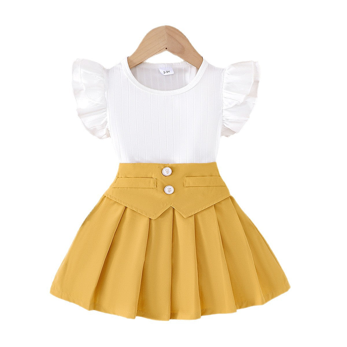 Cross-border European and American summer hot-selling girls suits, small and medium-sized children's flying sleeve short-sleeved tops, pleated skirt two-piece suits