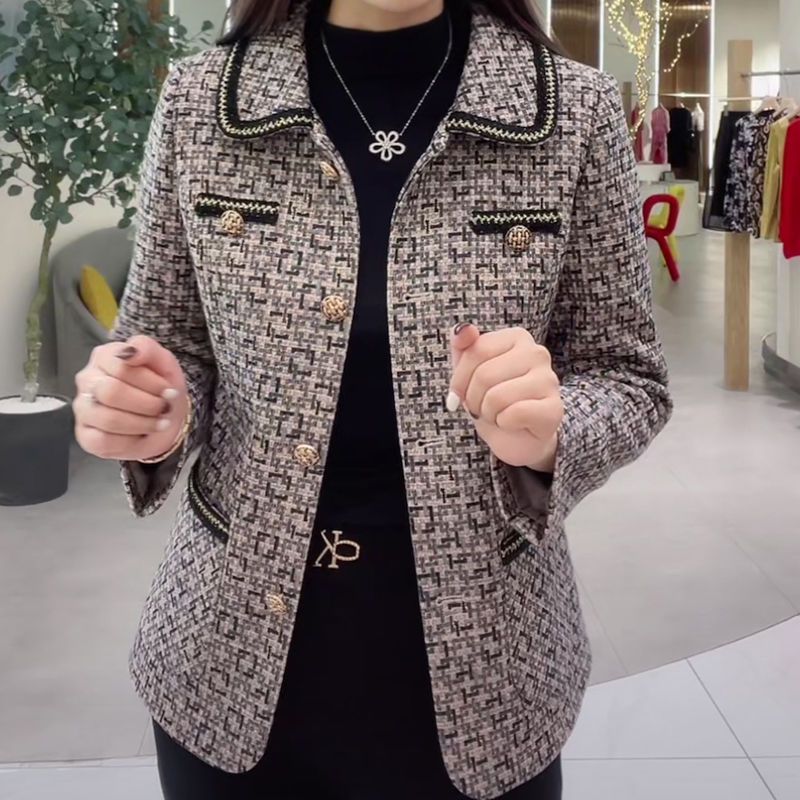 Autumn clothes, small fragrance, loose coat, women's new western style, age-reducing, belly-covering top, middle-aged mother's woolen coat