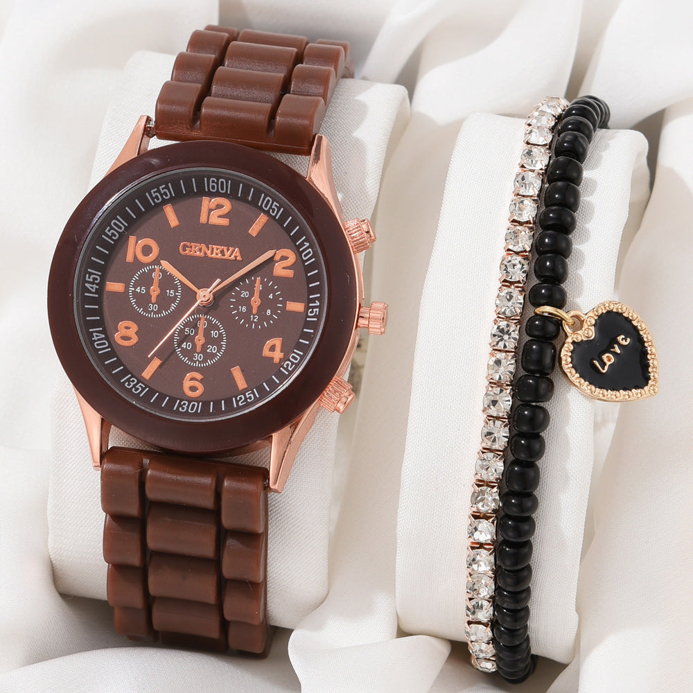 Women's White Heart-Design Quartz Watch - Silicone Strap