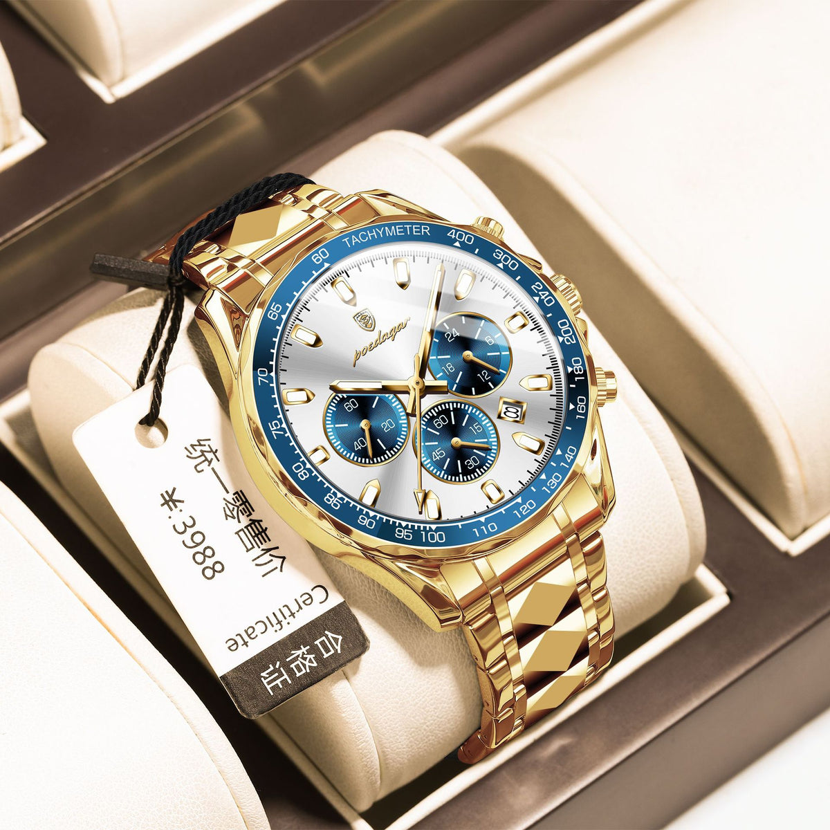 Men's Two-Tone Blue Quartz Watch - Waterproof, Steel Strap