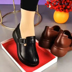 Platform shoes for women thick sole soft leather handmade buckle single shoes retro round toe comfortable soft sole 2022 spring women's shoes
