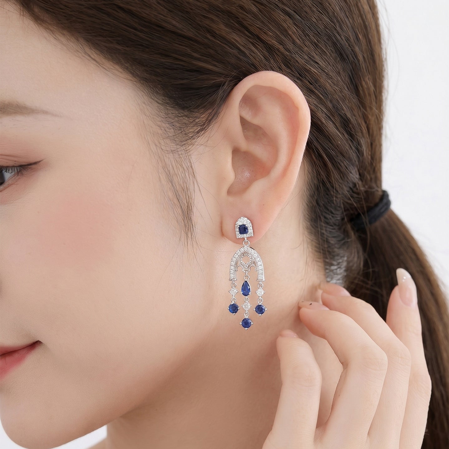 Xuping Gemstone Series Niche Earring and Necklace Set: Fashionable, Light Luxury, Teardrop Tassel, Elegant Court Style Earrings for Women