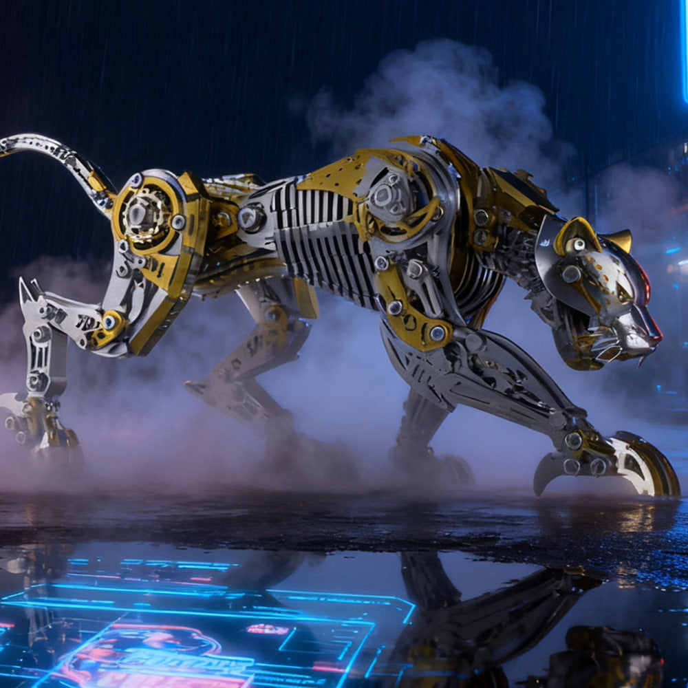 High-end metal assembly mechanical cheetah model, 3D stereoscopic handmade assembly toy model, gift for boys.