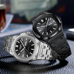 Men's Black Steel Quartz Watch - Waterproof, Luminous