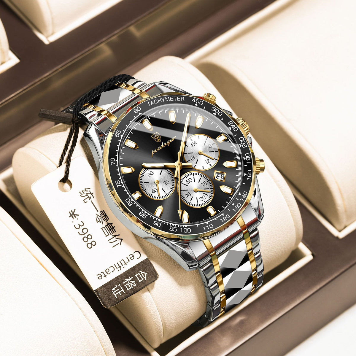 Men's Two-Tone Blue Quartz Watch - Waterproof, Steel Strap