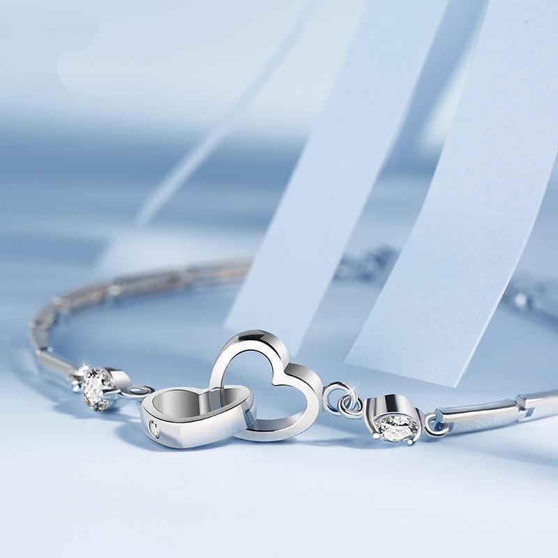 Japan and South Korea Simple and Sweet Personality Double Heart Bracelet Women's Heart-to-Heart Bracelet Jewelry Jewelry Heart-shaped Bracelet