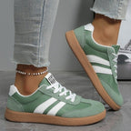 Women's Beige Flat Sneakers - Low-Top, Lace-Up
