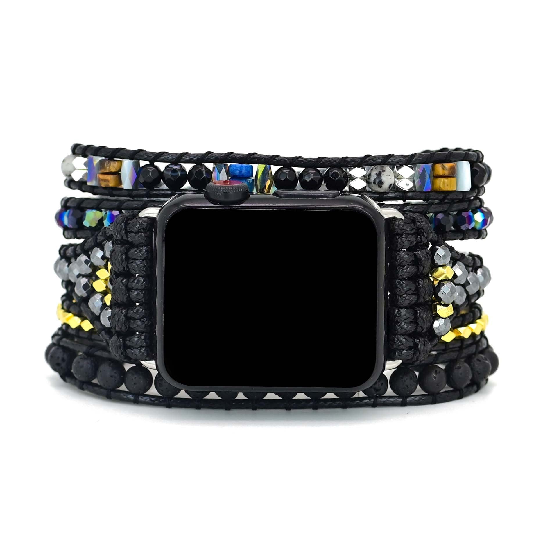Amazon wish popular black retro braided Apple watch bracelet natural stone bead strap bracelet