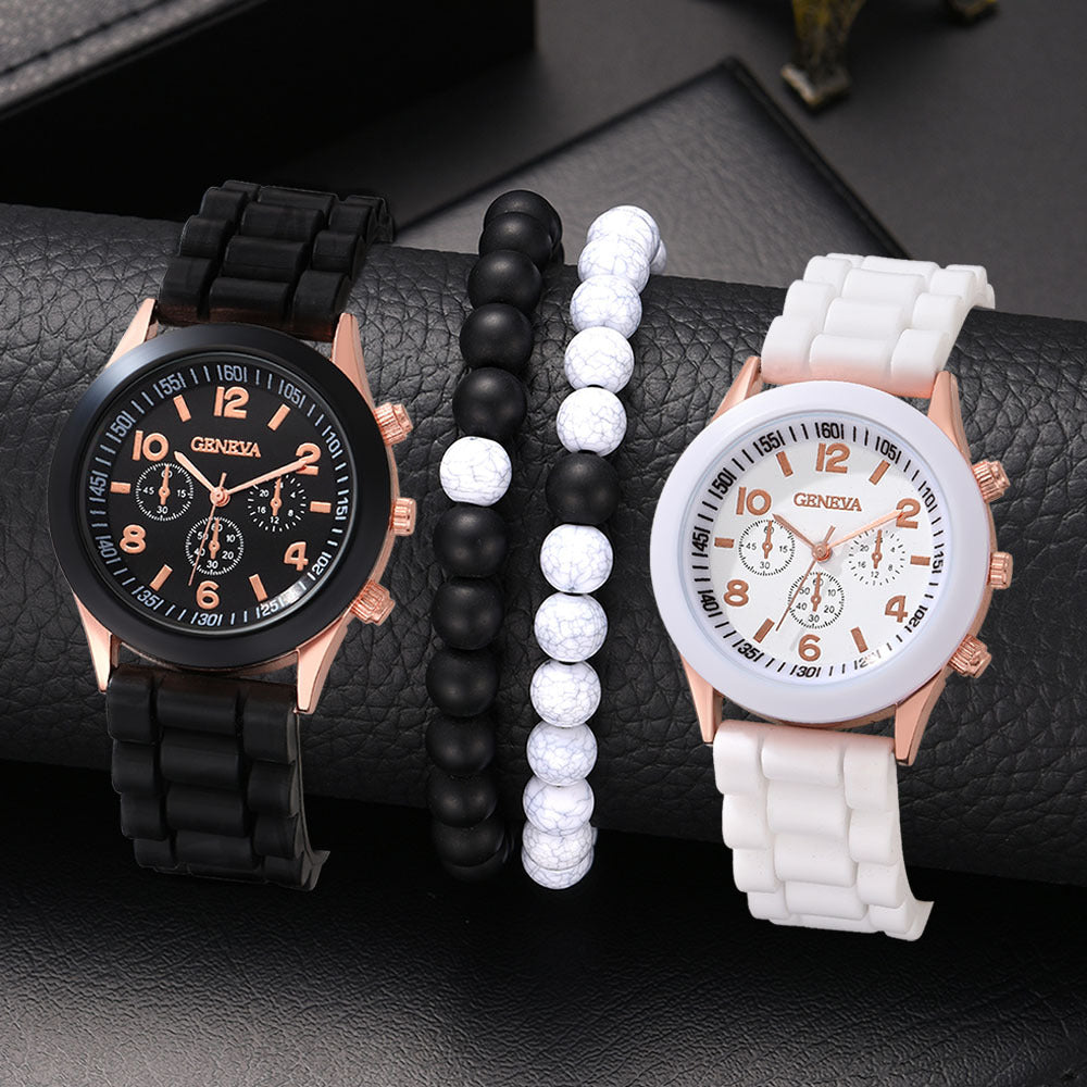 Women's White Heart-Design Quartz Watch - Silicone Strap