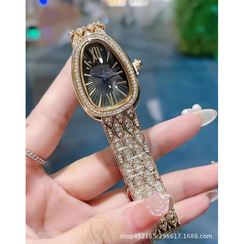 Women's Snake Pattern Crystal Watch - Sunburst Dial