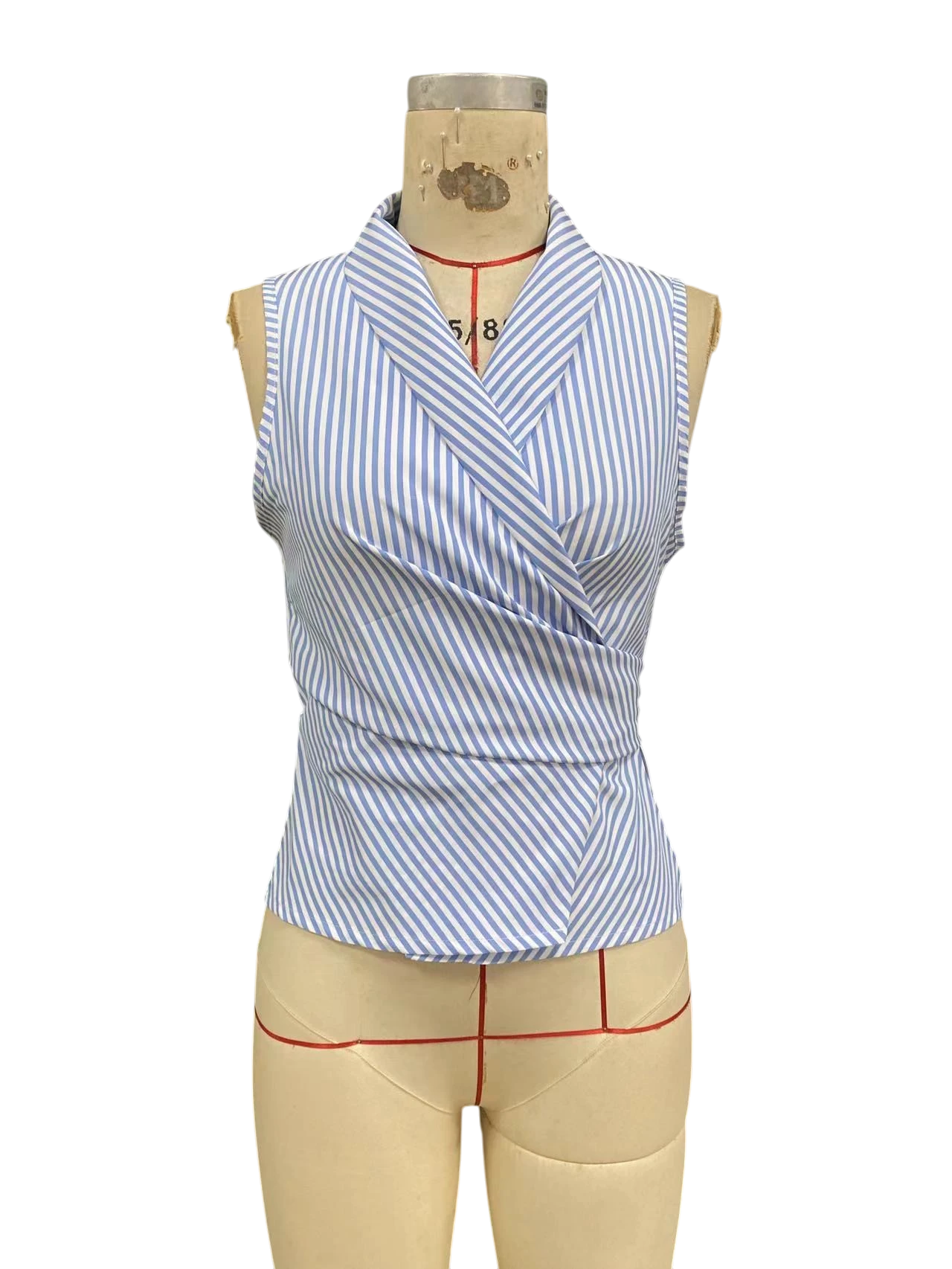 Cross-border European and American striped sleeveless shirt, 2025 summer, tie-waist slimming vest shirt, eBay foreign trade women's clothing