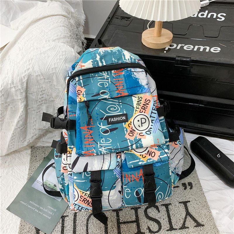 School bag for boys, junior high school students, Korean version, large capacity, high school backpack, personalized graffiti school bag, female, simple campus backpack