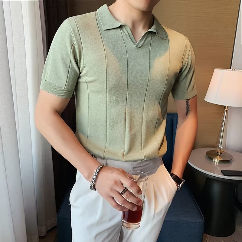 Men's Slim Fit Business Polo Knit Shirt | Aladinae