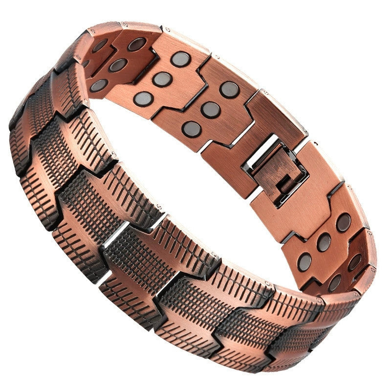 Amazon Hot Selling European and American Cross-Border Twill Antique Red Copper Men's Bracelet, Three Rows of Magnets Bracelet Wholesale