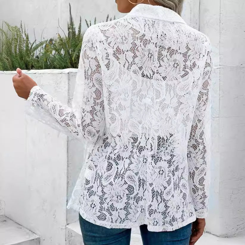 2024 European and American cross-border spring/summer stylish and versatile solid color lace shirt jacket