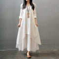 2023 New High-Quality Faux Two-Piece Long Dress, Artistic Style, Wide-Sleeve Linen Dress, Cotton Linen