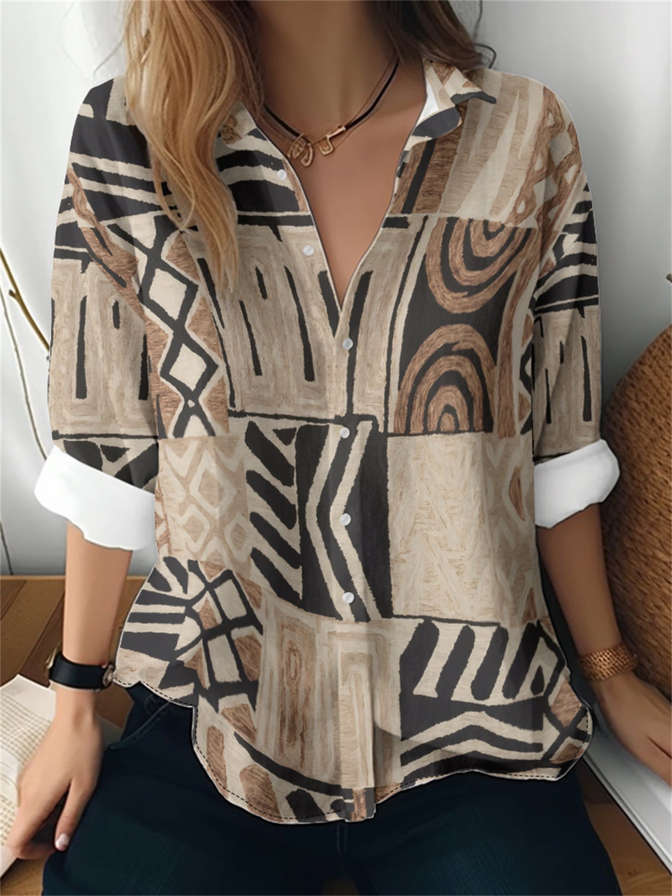 Cat cross-border Amazon European and American women's 3D printed floral pattern long-sleeved shirt women's fashion tops