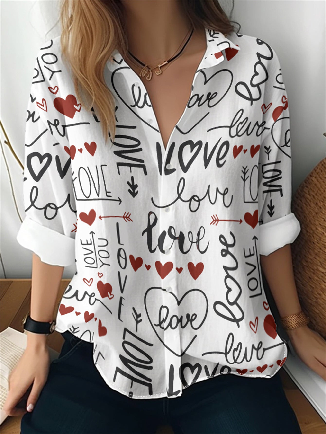 Cat cross-border Amazon European and American women's 3D printed floral pattern long-sleeved shirt women's fashion tops