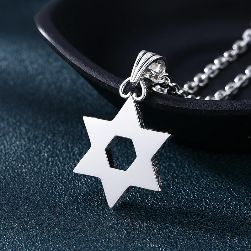 s925 sterling silver necklace pendant for men and women six-pointed star pendant Thai silver retro old fashion jewelry