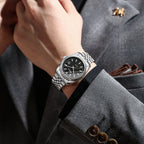Men's Silver White Dial Quartz Watch - Calendar, Waterproof