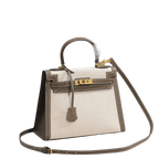 2026 New Kelly Bag - Top Layer Cowhide Leather Handbag, Canvas, Versatile Casual Crossbody Bag for Women