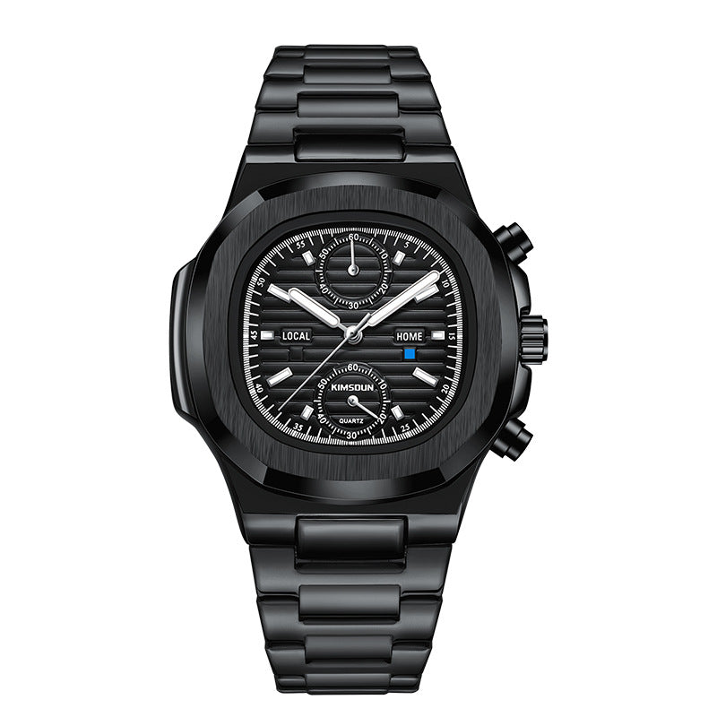 Men's Silver Black Multifunction Quartz Watch - 30M WR