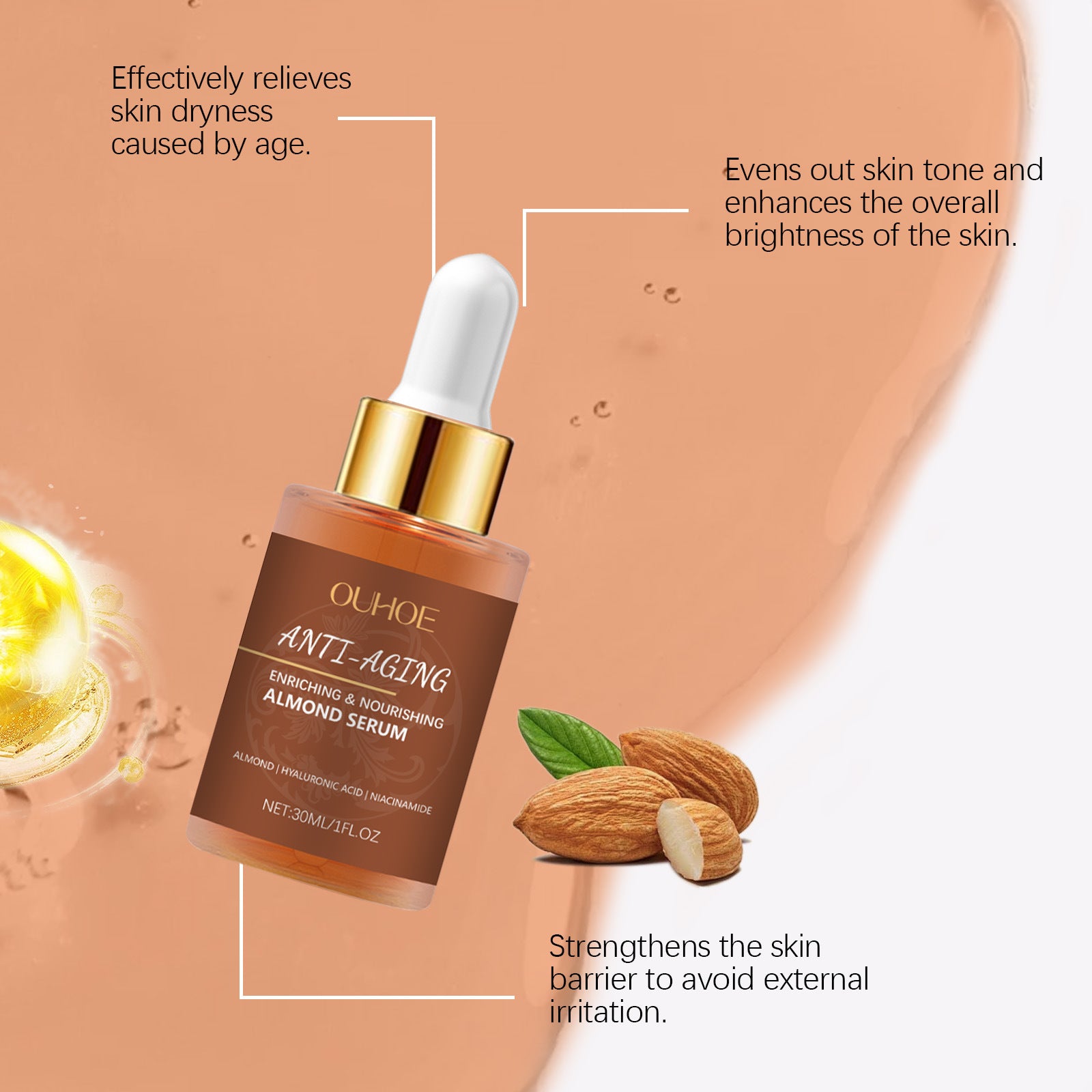 OUHOE moisturizing essence nourishes facial skin, brightens skin tone, elasticizes skin, rejuvenates and moisturizes the skin