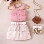 Foreign trade cross-border European and American summer sweet girl suits small and medium-sized children's suspender tops, printed skirts, belts new products