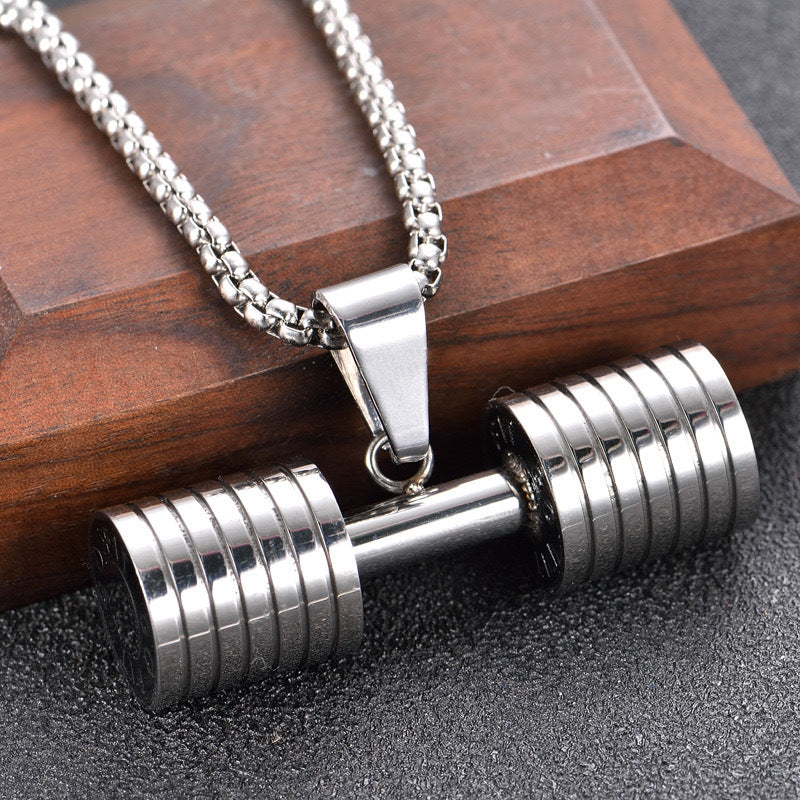 Amazon European and American jewelry Titanium steel dumbbell fitness men's necklace stainless steel pendant barbell fashion jewelry