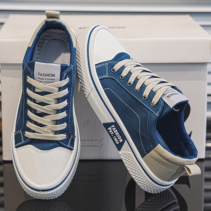 Men's Blue Canvas Skateboard Shoes – Low Top | Aladinae