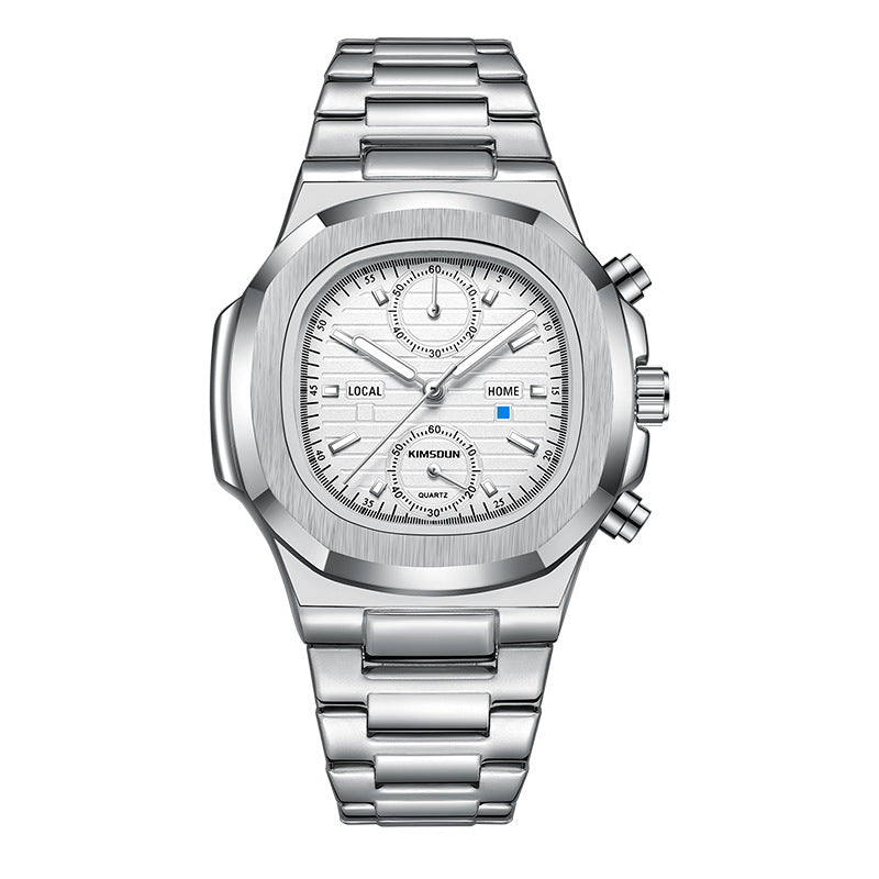Men's Silver Black Multifunction Quartz Watch - 30M WR