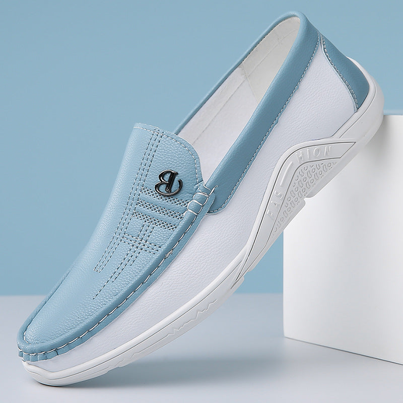 Men's White Soft Sole Leather Slip-On Shoes | Aladinae