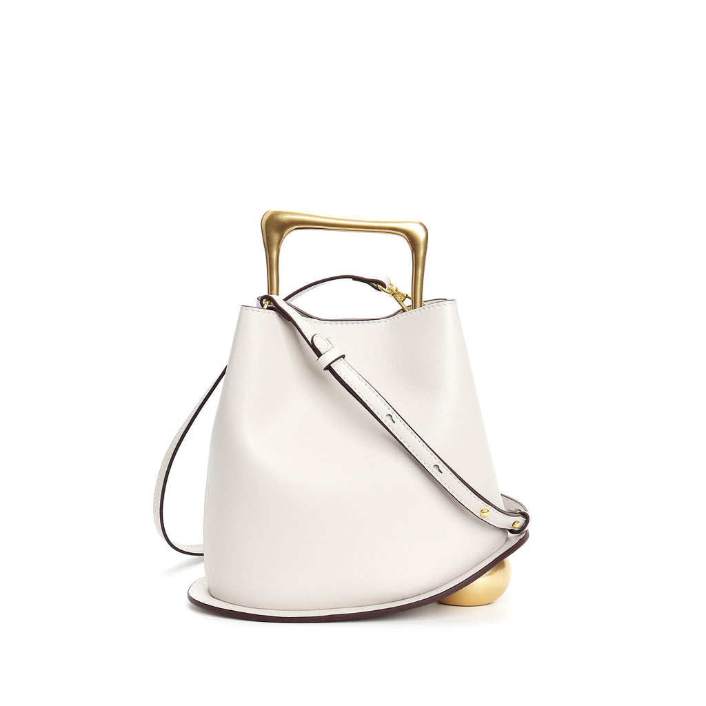 New genuine leather plain weave handbag imported cowhide commuter basket bucket bag wooden handbag messenger bag for women