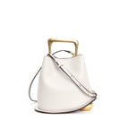 New genuine leather plain weave handbag imported cowhide commuter basket bucket bag wooden handbag messenger bag for women