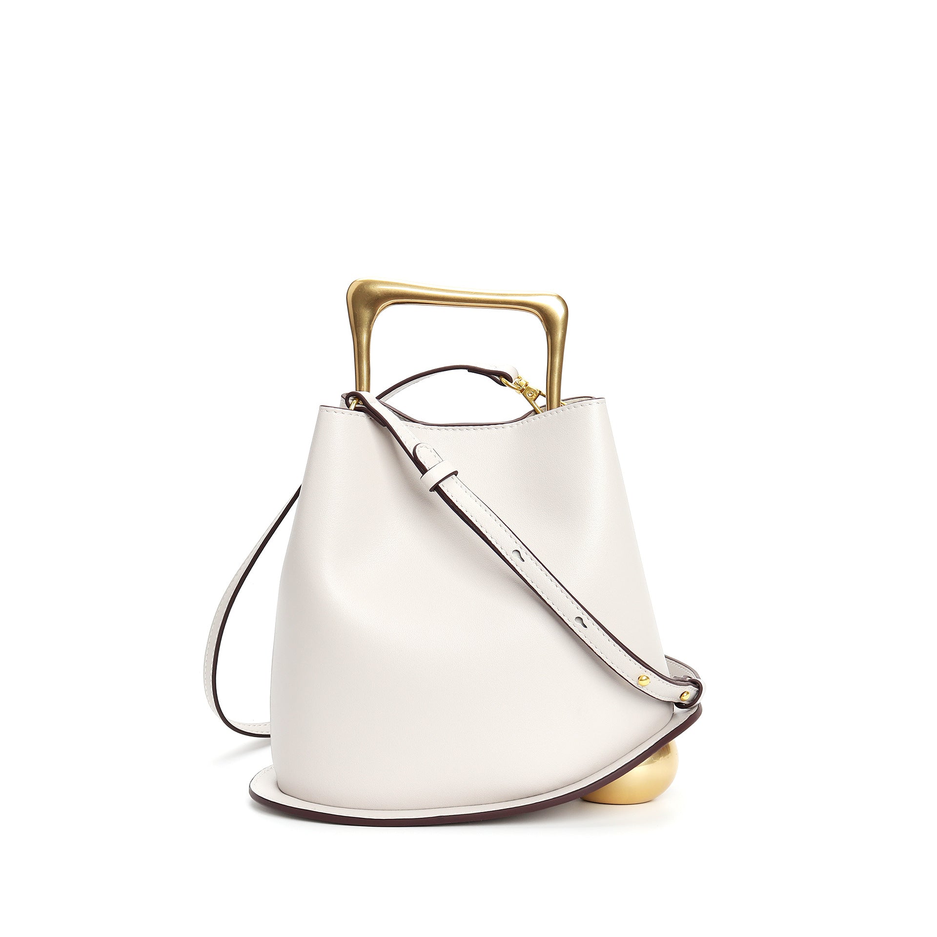 New genuine leather plain weave handbag imported cowhide commuter basket bucket bag wooden handbag messenger bag for women