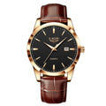 Men's Three-Hand Quartz Watch - Leather Strap, Waterproof