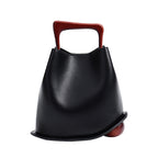 New genuine leather plain weave handbag imported cowhide commuter basket bucket bag wooden handbag messenger bag for women