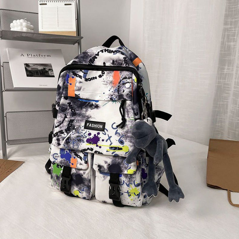 School bag for boys, junior high school students, Korean version, large capacity, high school backpack, personalized graffiti school bag, female, simple campus backpack