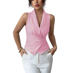 Cross-border European and American striped sleeveless shirt, 2025 summer, tie-waist slimming vest shirt, eBay foreign trade women's clothing