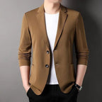 Men's Khaki Slim Fit Blazer - Suit Collar, Long Sleeve