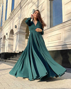 2025 New European and American Cross-Border Foreign Trade Dress, Sexy Deep V Long Sleeve Pleated Dress (eBay, Amazon)