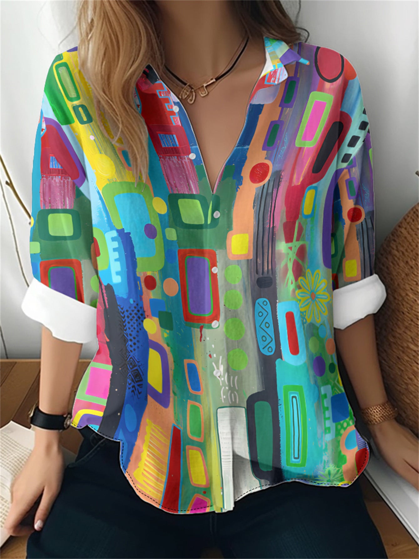 Cat cross-border Amazon European and American women's 3D printed floral pattern long-sleeved shirt women's fashion tops